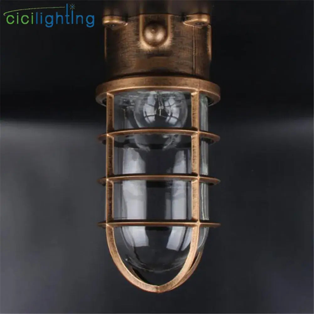 Vintage industrial brass glass jar ceiling lamp kitchen caged light