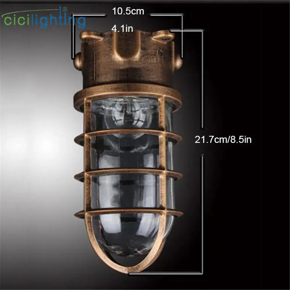 Vintage industrial brass glass jar ceiling lamp kitchen caged light