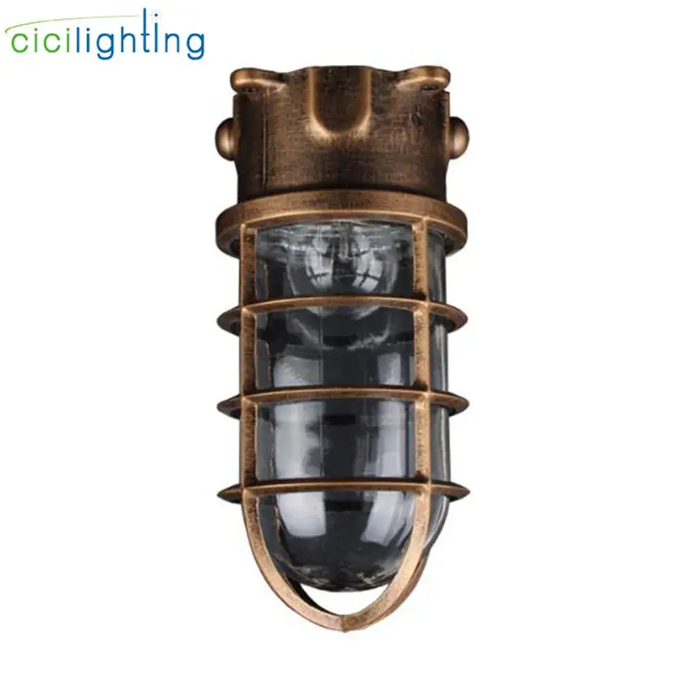 Vintage industrial brass glass jar ceiling lamp kitchen caged light