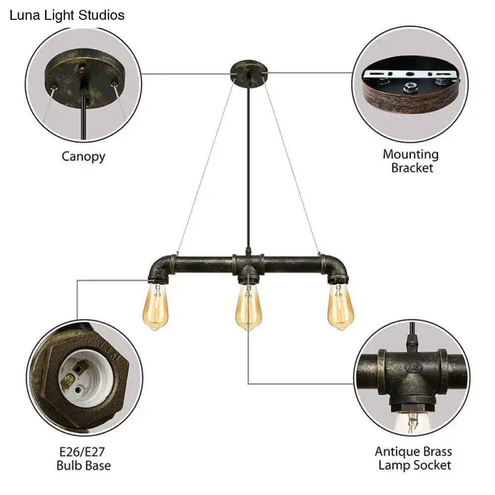 Vintage industrial brass pipe ceiling light fixture kitchen pendant