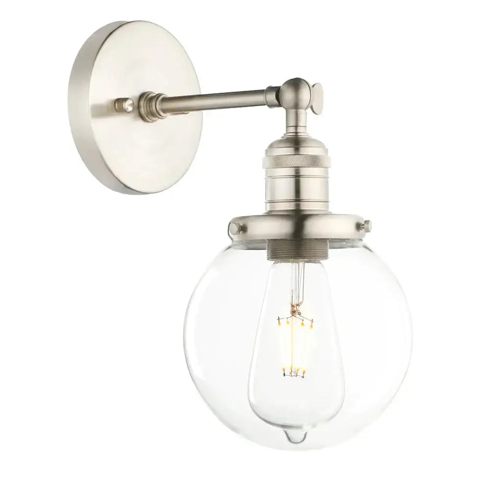 Vintage industrial brass wall sconce bedroom clear glass globe shade