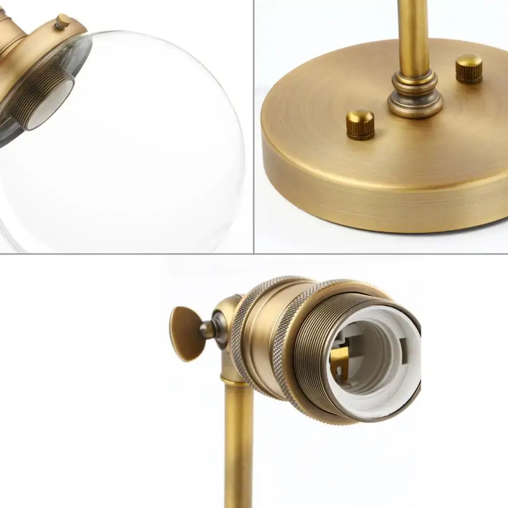 Vintage industrial brass wall sconce bedroom clear glass globe shade