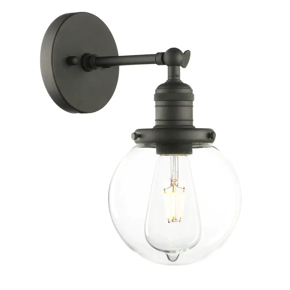 Vintage industrial brass wall sconce bedroom clear glass globe shade