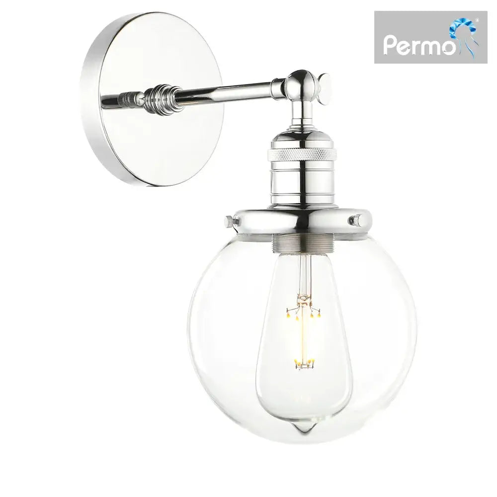 Vintage industrial brass wall sconce bedroom clear glass globe shade