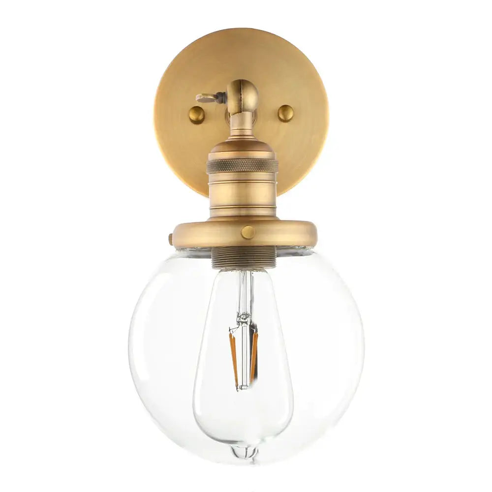 Vintage industrial brass wall sconce bedroom clear glass globe shade