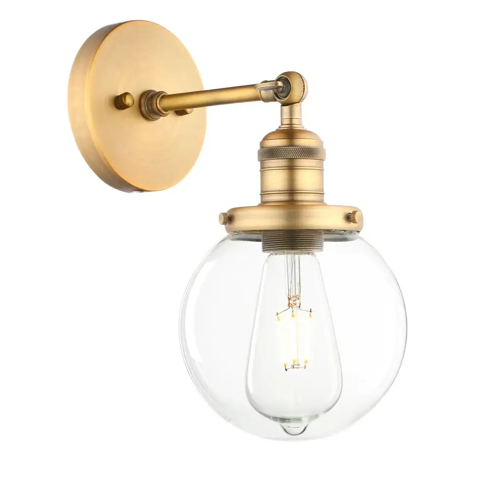 Vintage industrial brass wall sconce bedroom clear glass globe shade
