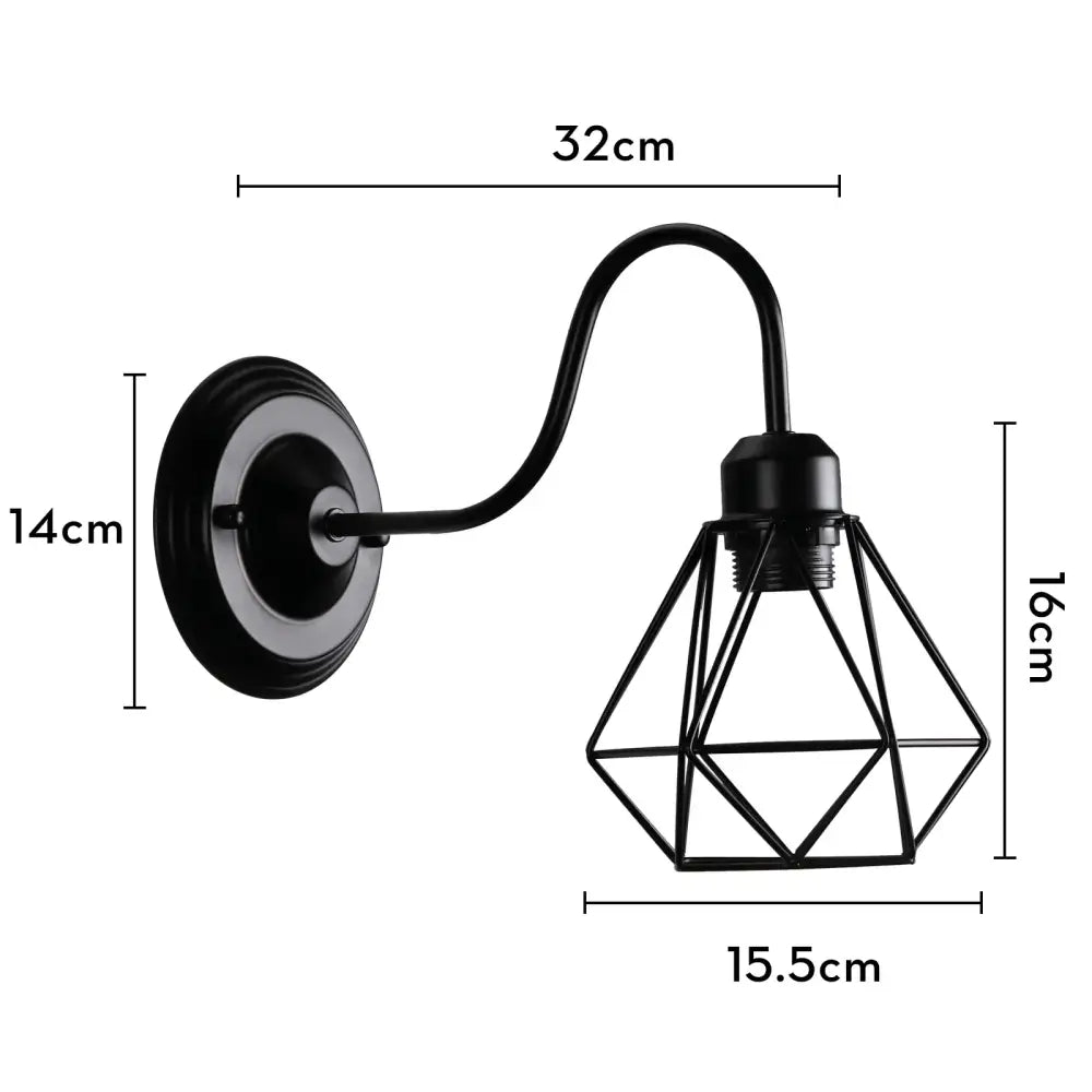 Vintage industrial cage wall lamp bedroom black metal sconce
