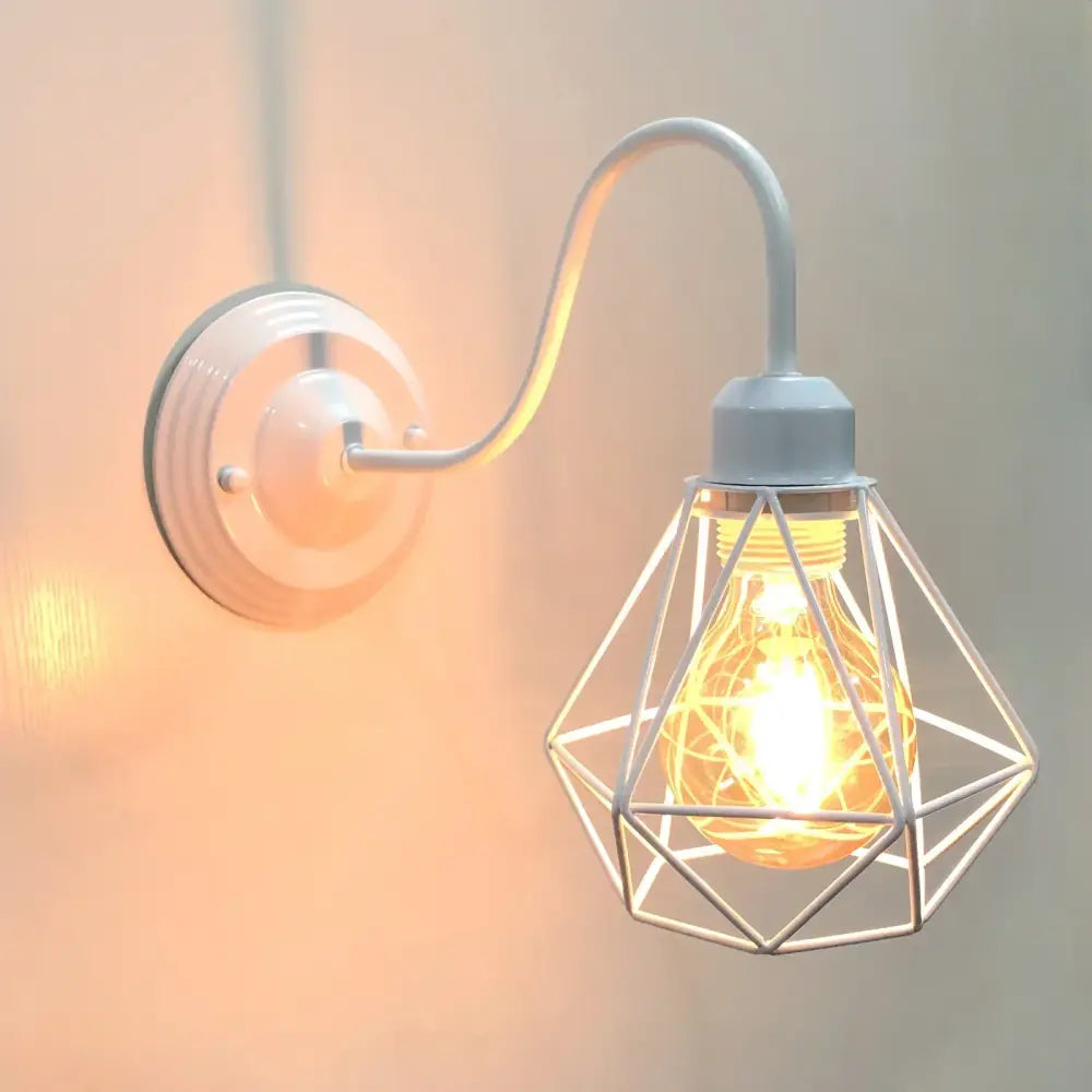 Vintage industrial cage wall lamp bedroom black metal sconce