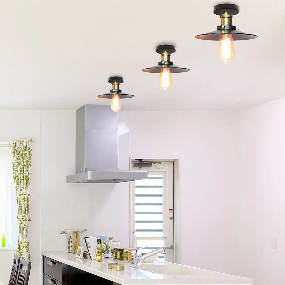 Vintage industrial flush mount light in black & bronze for kitchen