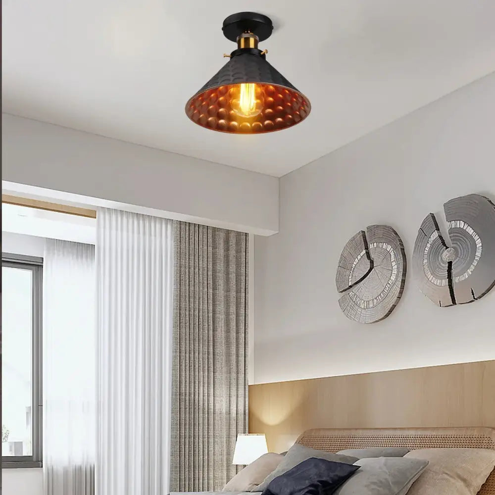 Vintage industrial flush mount light in black & bronze for kitchen