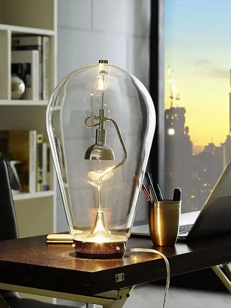 Vintage industrial glass desk lamp bedroom metallic filament light