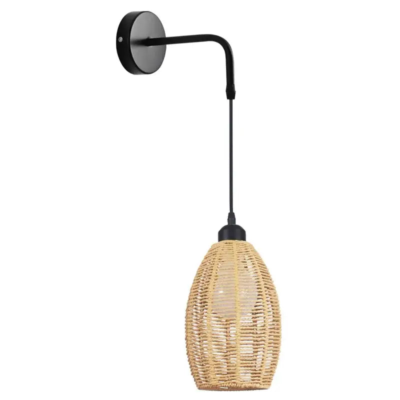 Vintage industrial hemp rope wall lamp bedroom rattan sconce