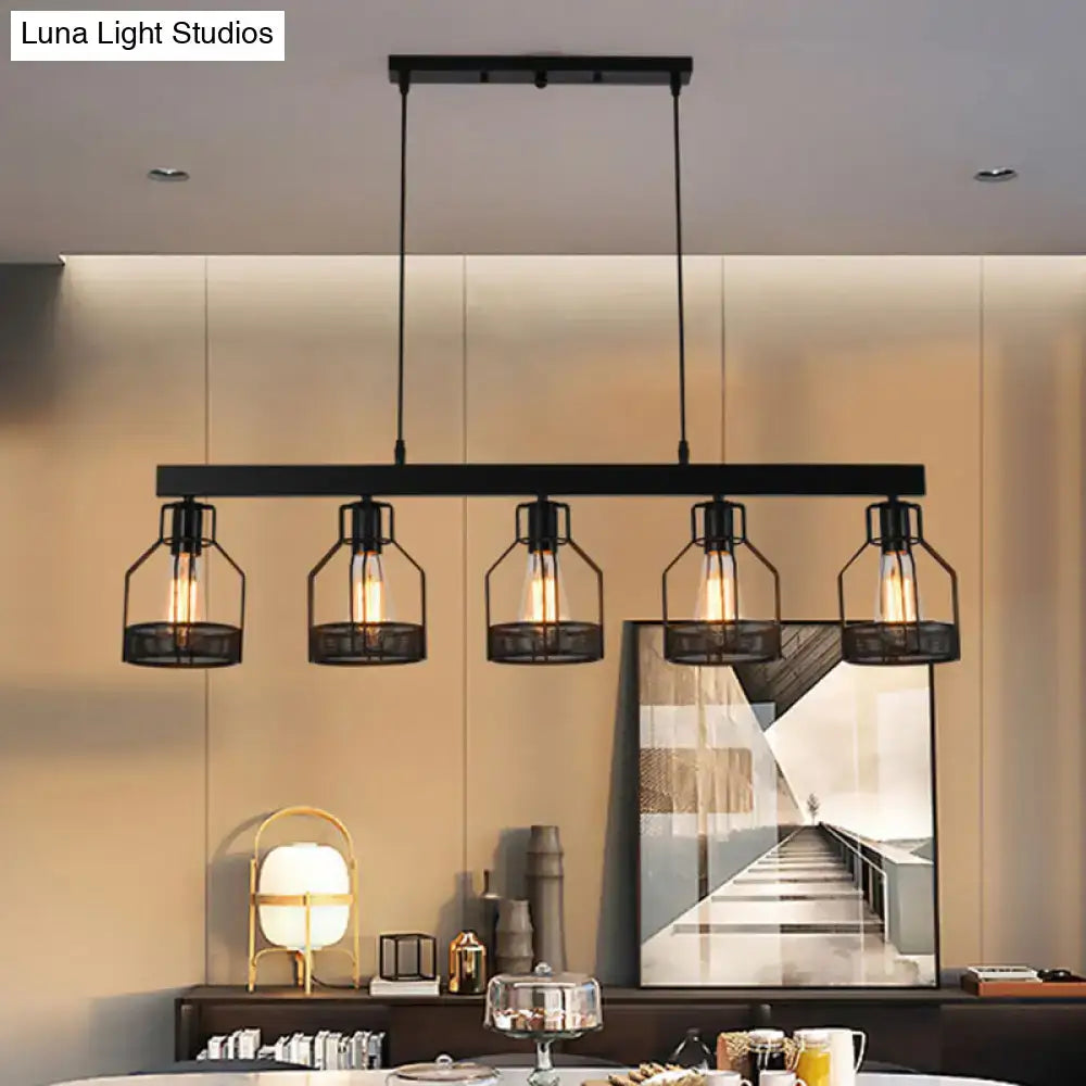 Vintage industrial island light with wire guard metal – kitchen black