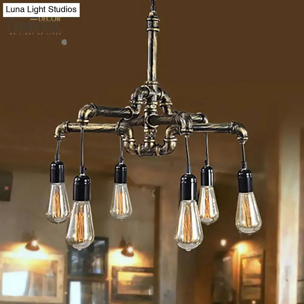 Vintage industrial metal and glass chandelier living room light