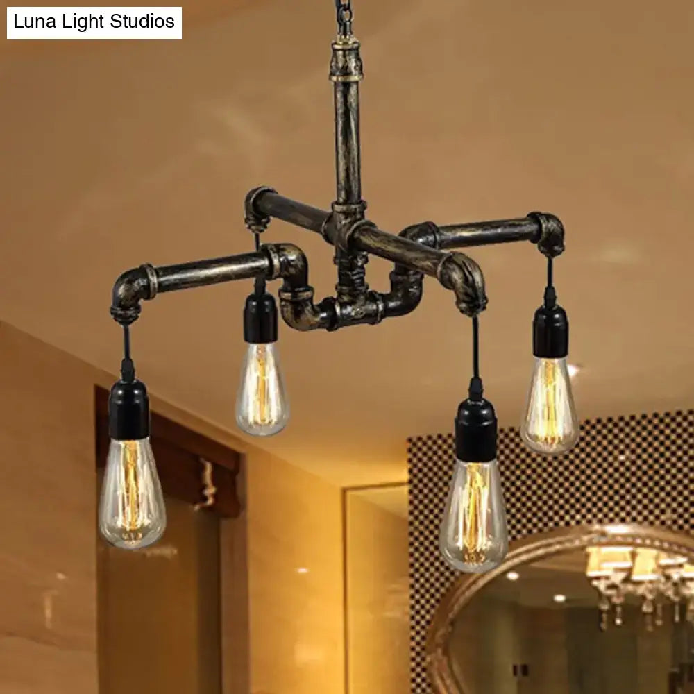 Vintage industrial metal and glass chandelier living room light