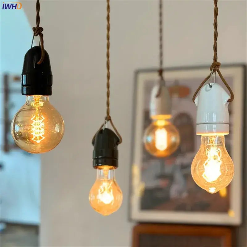 Vintage japanese ceramic led pendant light kitchen black & white