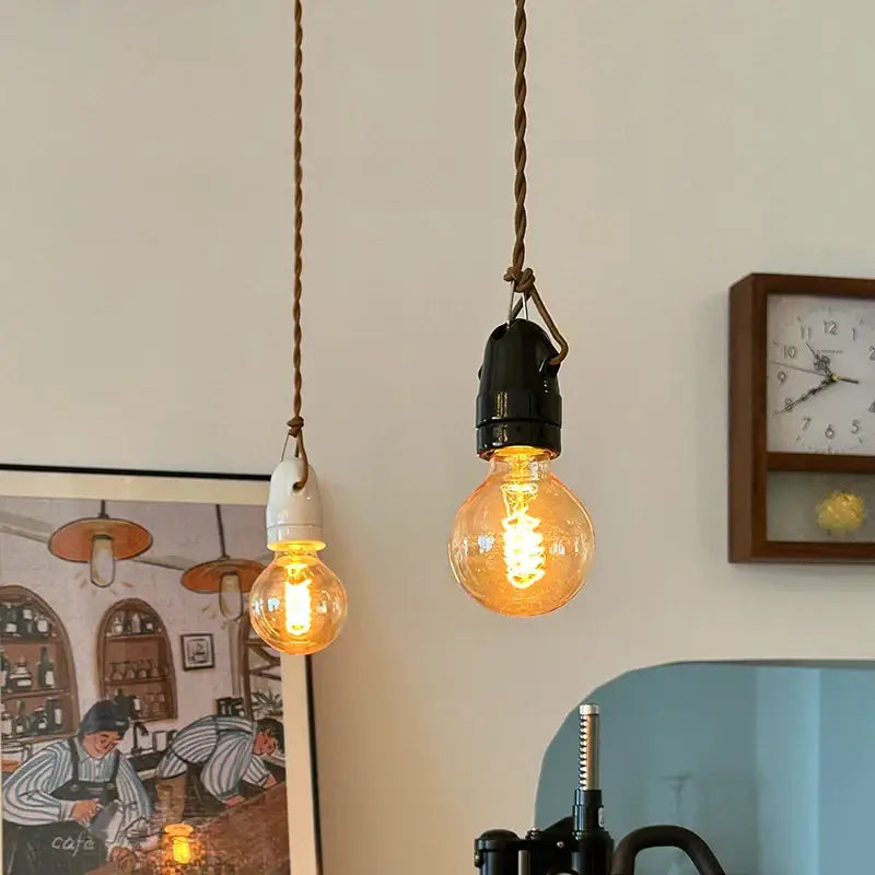 Vintage japanese ceramic led pendant light kitchen black & white