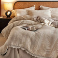 Vintage lace beige fern embroidered bedding set bedroom health wrinkled yarn