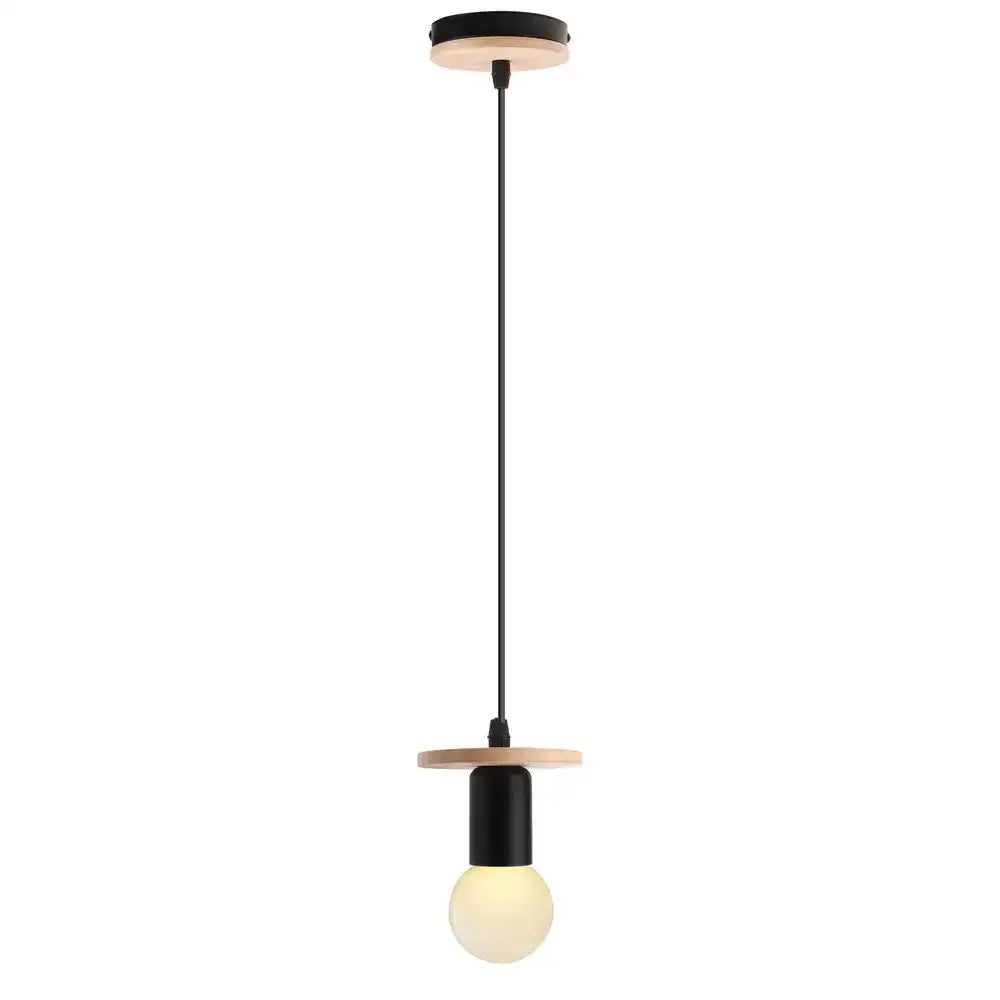 Vintage led wood ceiling pendant light dining room glass globe