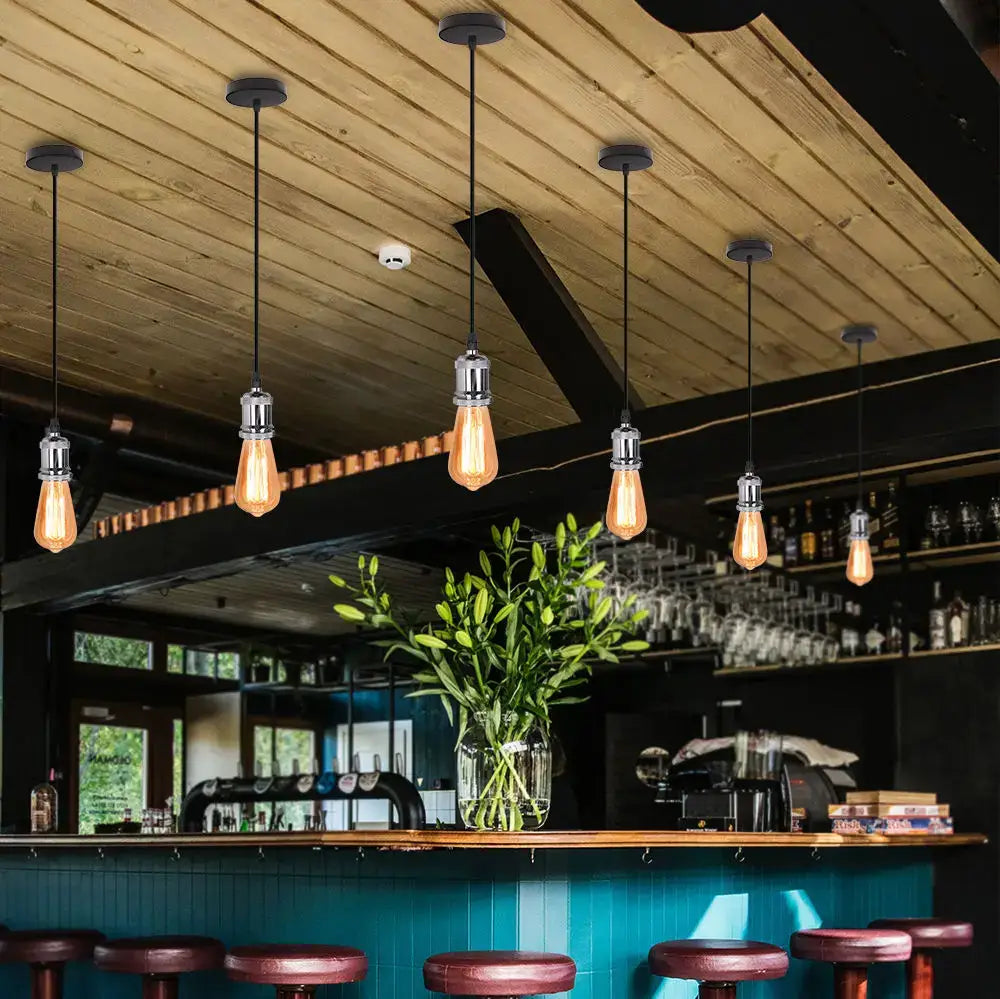 Vintage led wood ceiling pendant light dining room glass globe
