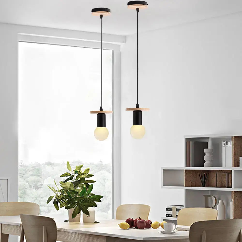 Vintage led wood ceiling pendant light dining room glass globe