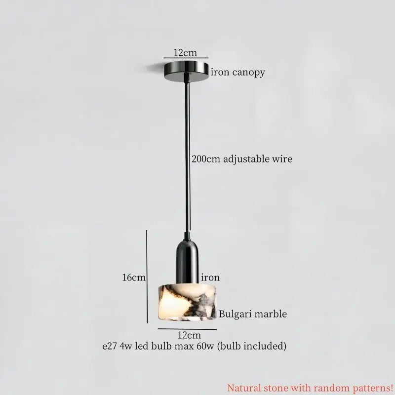 Vintage marbled glass ball led pendant light bedroom hanging fixture