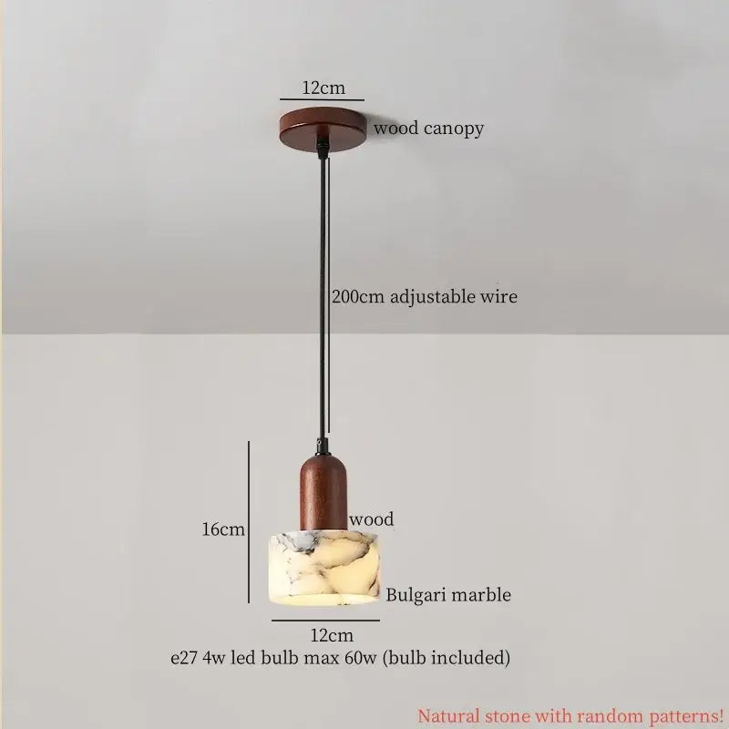 Vintage marbled glass ball led pendant light bedroom hanging fixture
