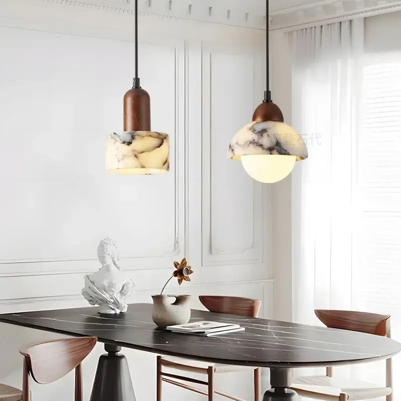 Vintage marbled glass ball led pendant light bedroom hanging fixture