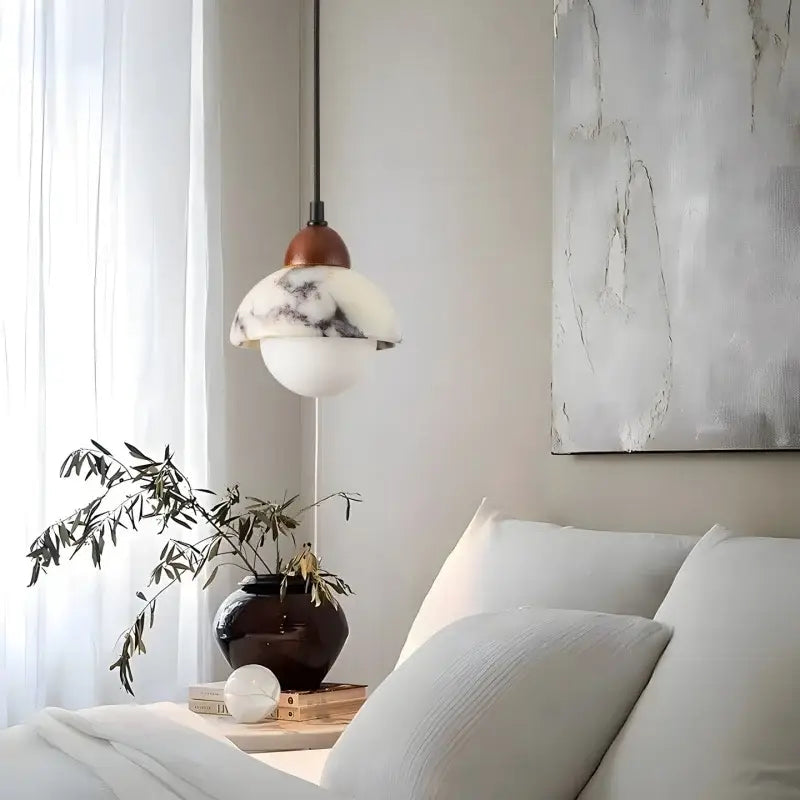 Vintage marbled glass ball led pendant light bedroom hanging fixture