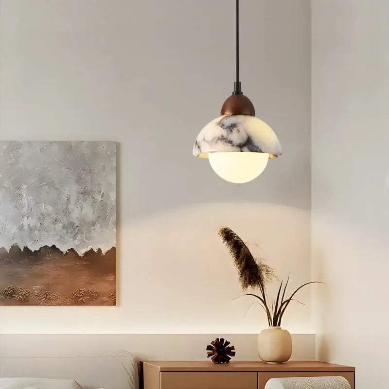Vintage marbled glass ball led pendant light bedroom hanging fixture
