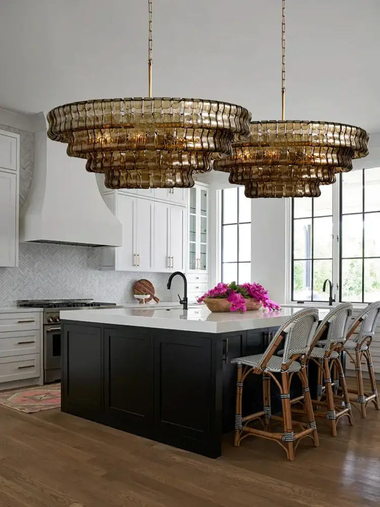 Vintage multi tier brown glass chandelier dining room crystal light