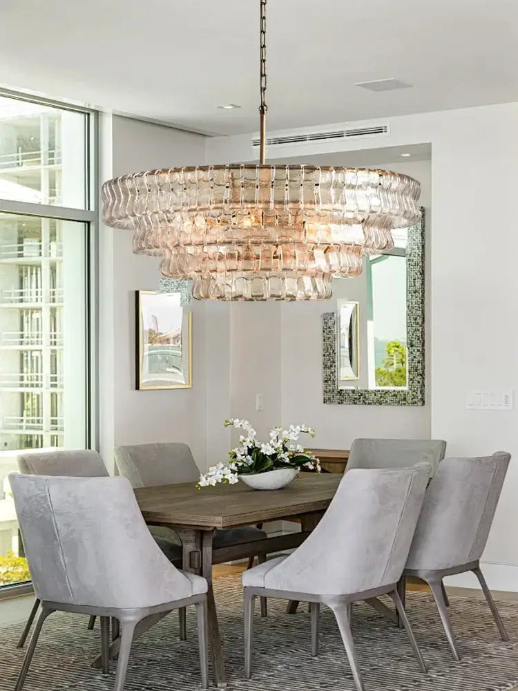 Vintage multi tier brown glass chandelier dining room crystal light