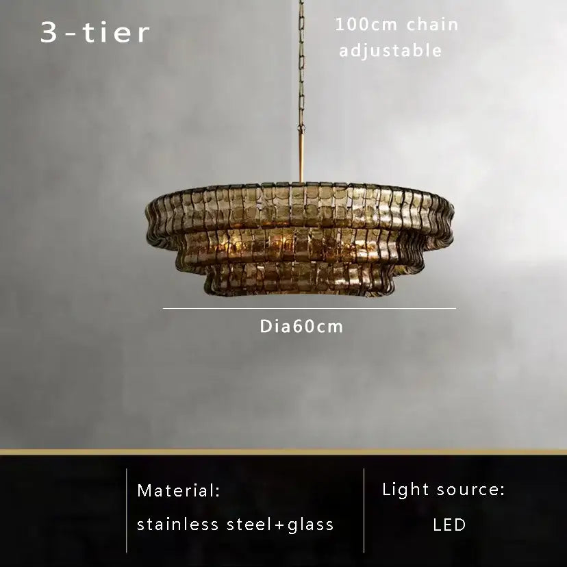 Vintage multi tier brown glass chandelier dining room crystal light