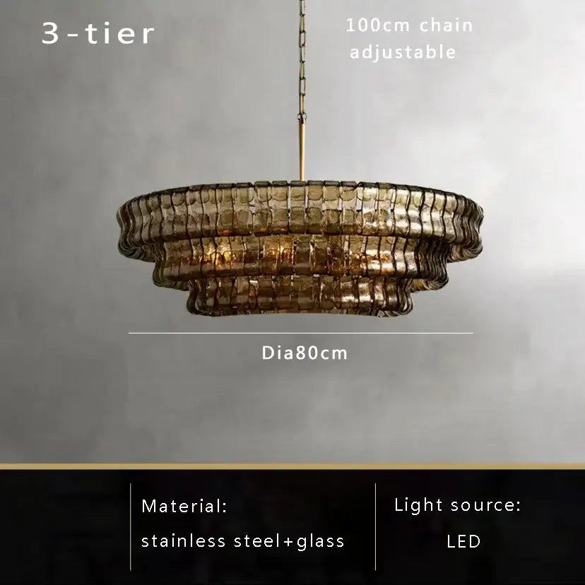 Vintage multi tier brown glass chandelier dining room crystal light