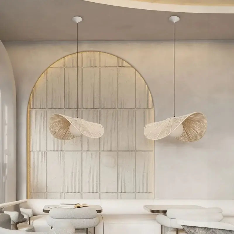 Vintage off-white cotton rope hat pendant lights bedroom chandelier