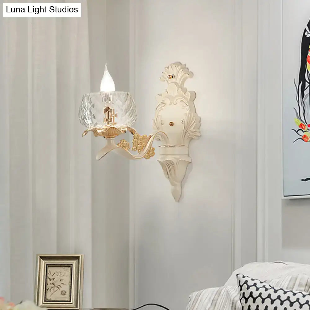 Vintage ornate cream & gold wall light sconce bedroom crystal glass