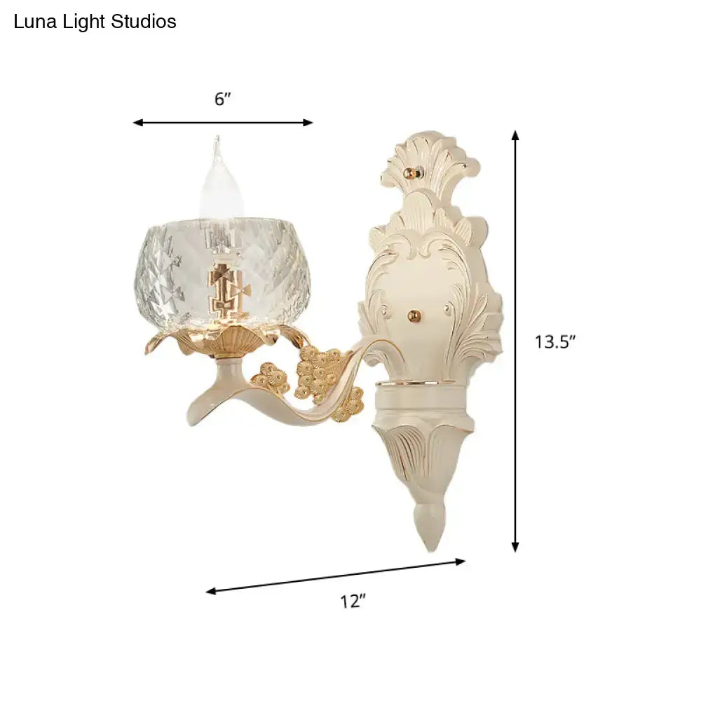 Vintage ornate cream & gold wall light sconce bedroom crystal glass