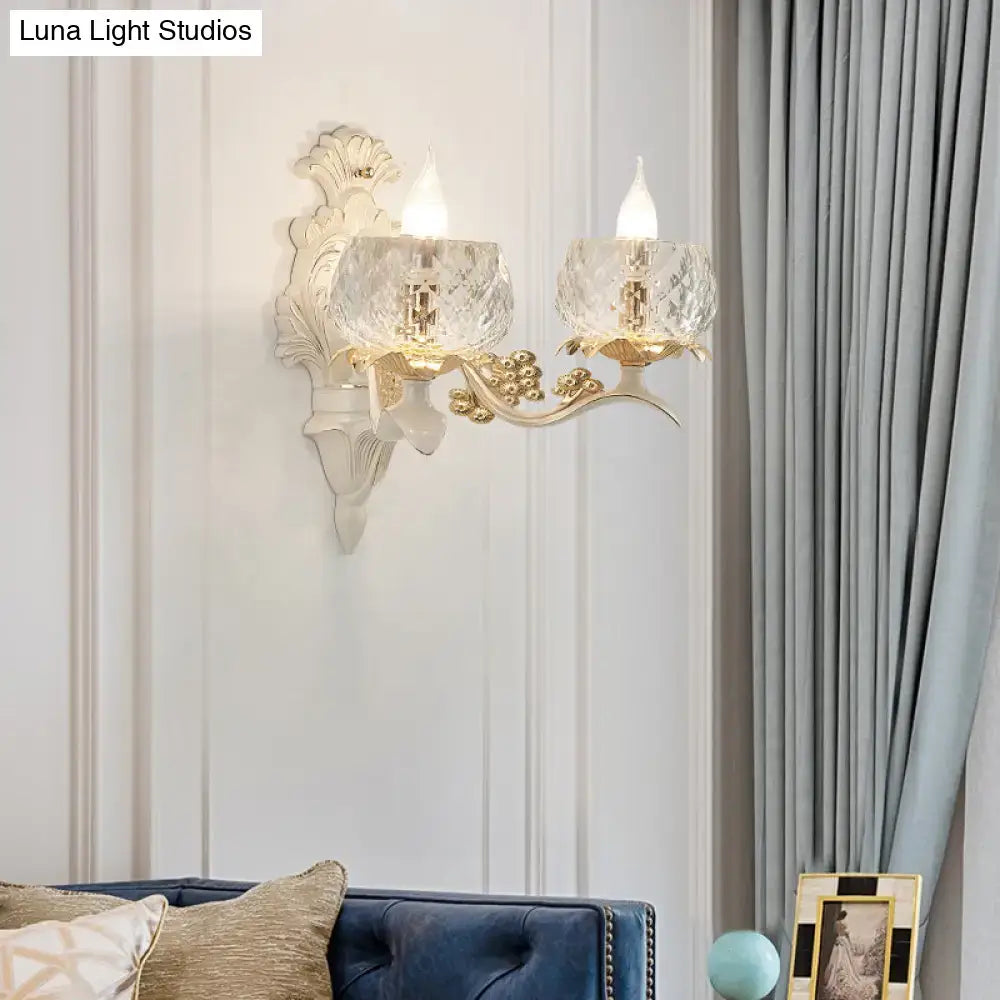 Vintage ornate cream & gold wall light sconce bedroom crystal glass