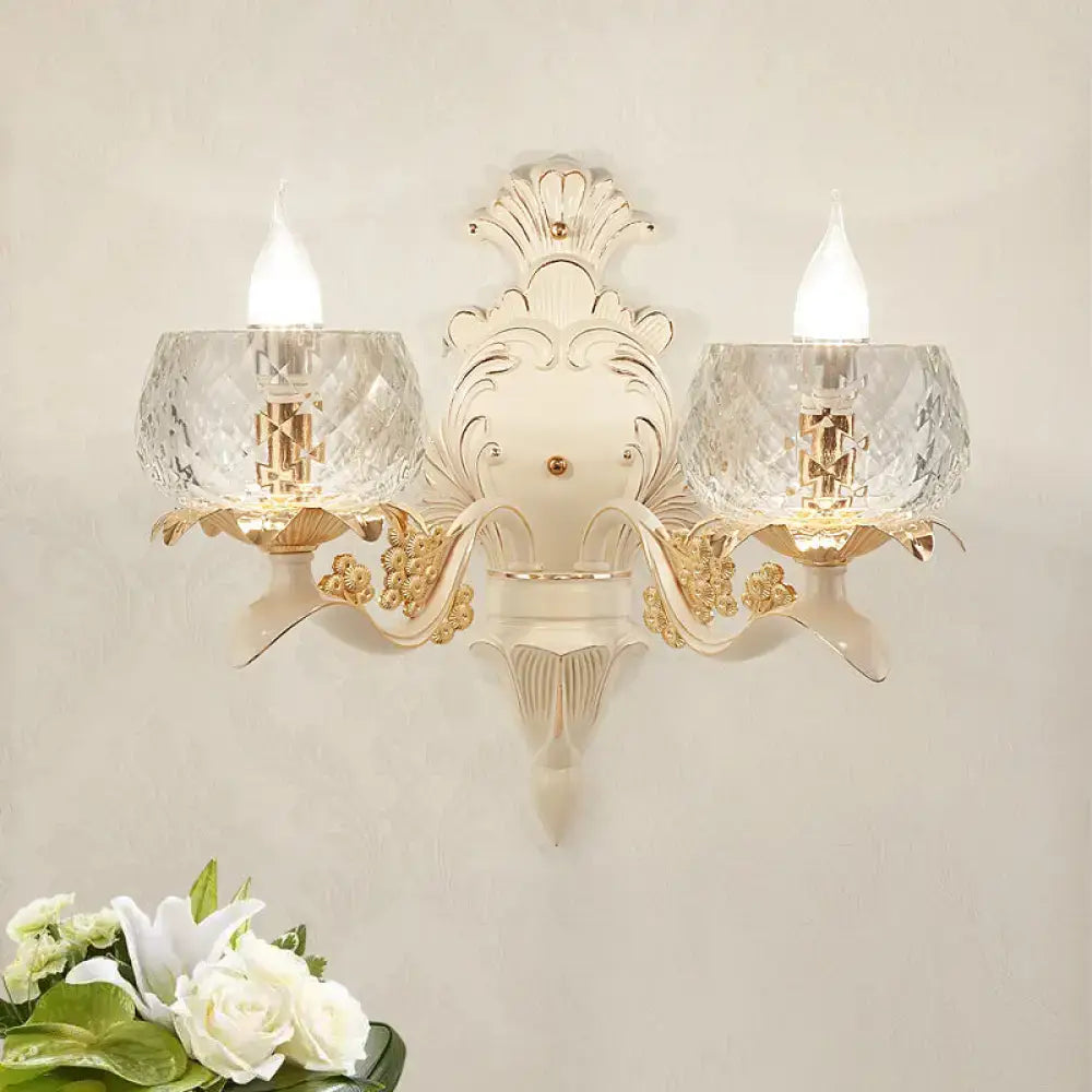 Vintage ornate cream & gold wall light sconce bedroom crystal glass