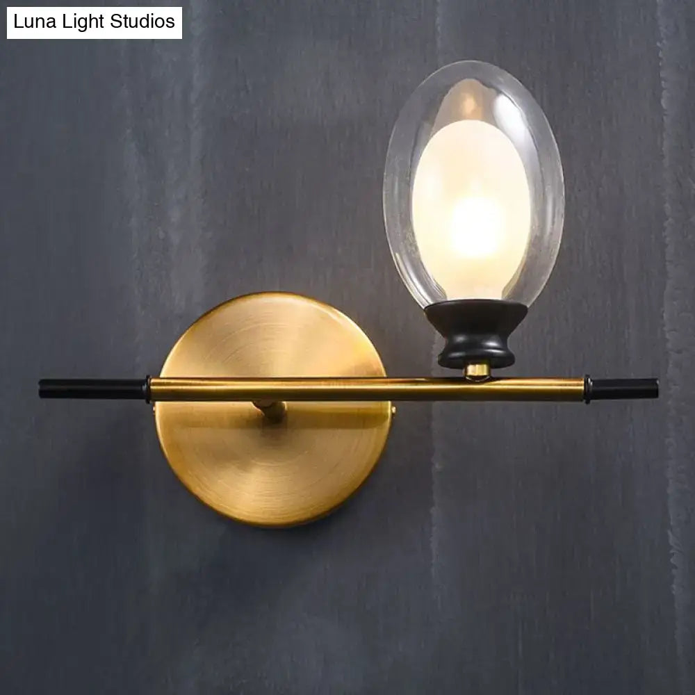 Vintage oval wall sconce brass & black bedroom glass light