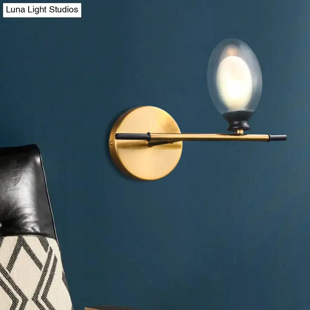Vintage oval wall sconce brass & black bedroom glass light