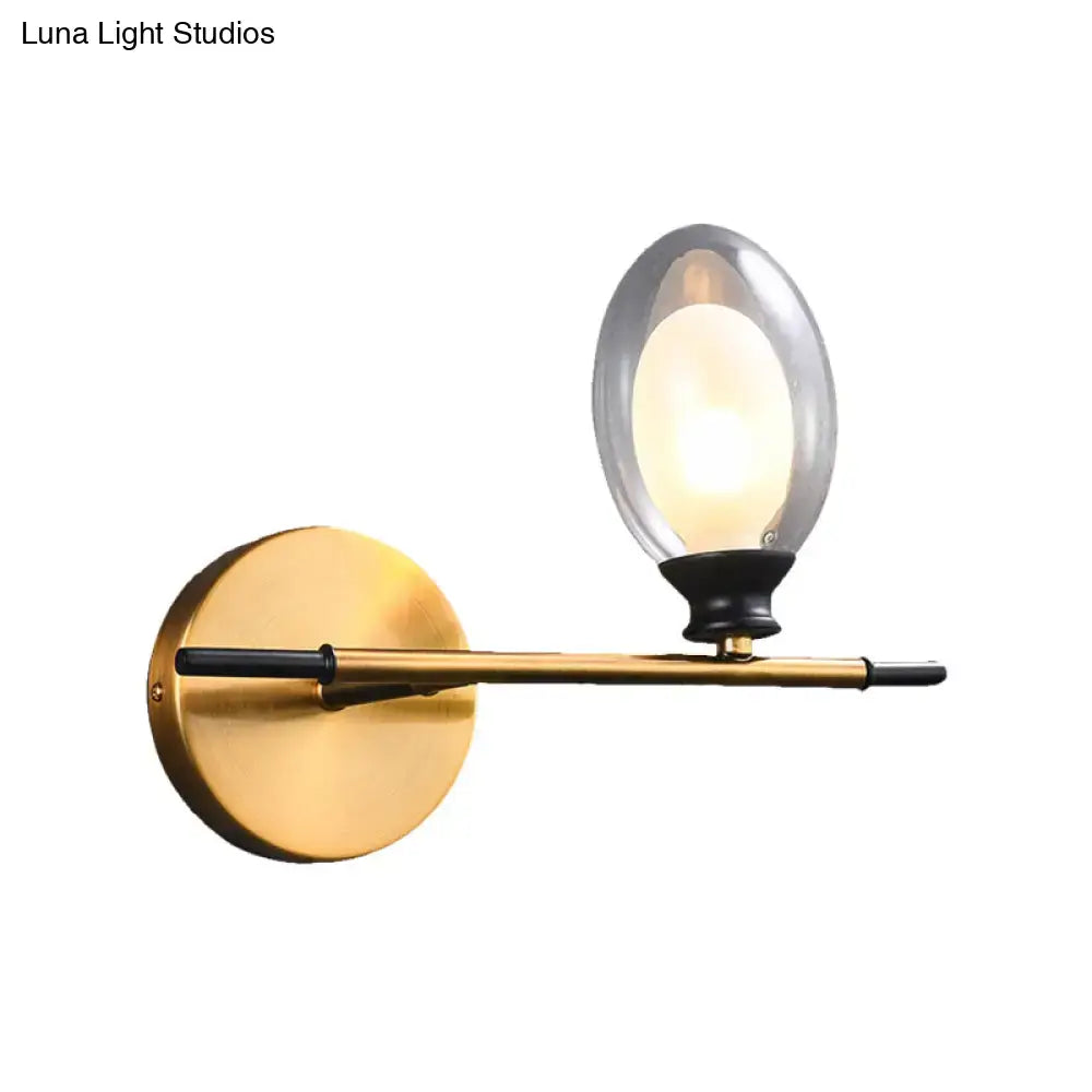 Vintage oval wall sconce brass & black bedroom glass light