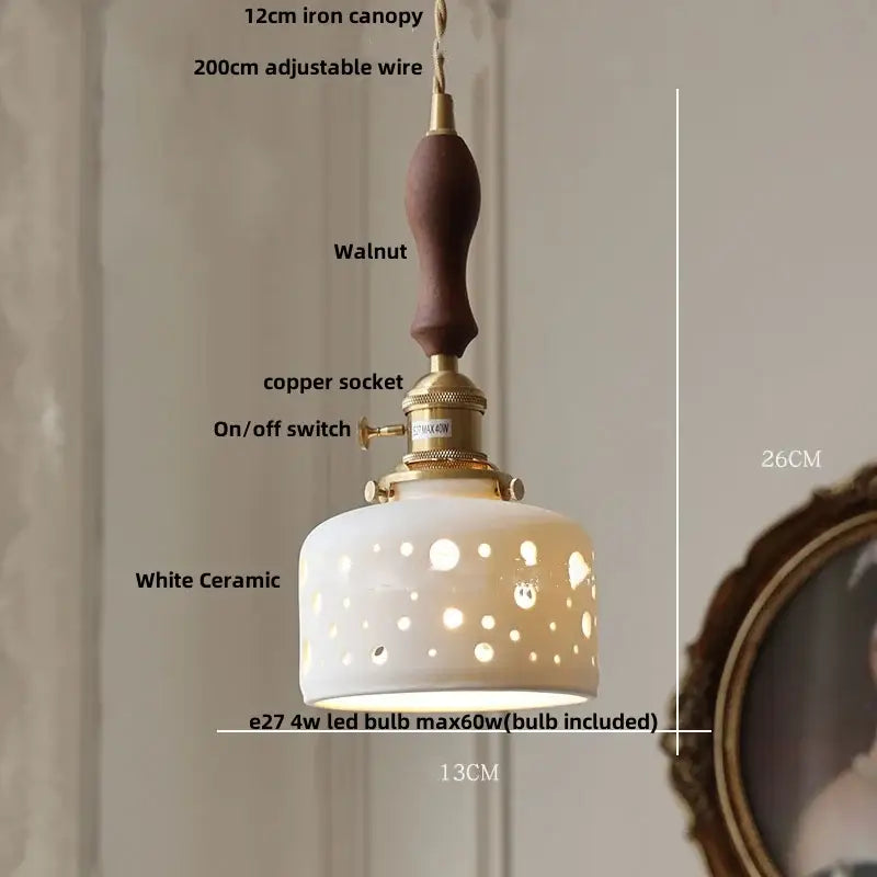 Vintage pale blue enamel pendant light with ceramic knob switch living room