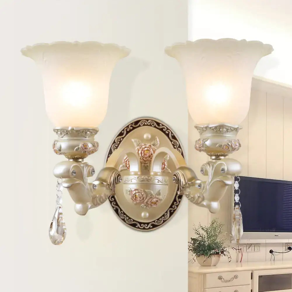 Vintage petal glass wall sconce ivory & gold 110v-120v living room light