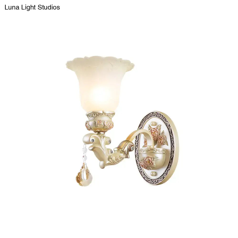 Vintage petal glass wall sconce ivory & gold 110v-120v living room light