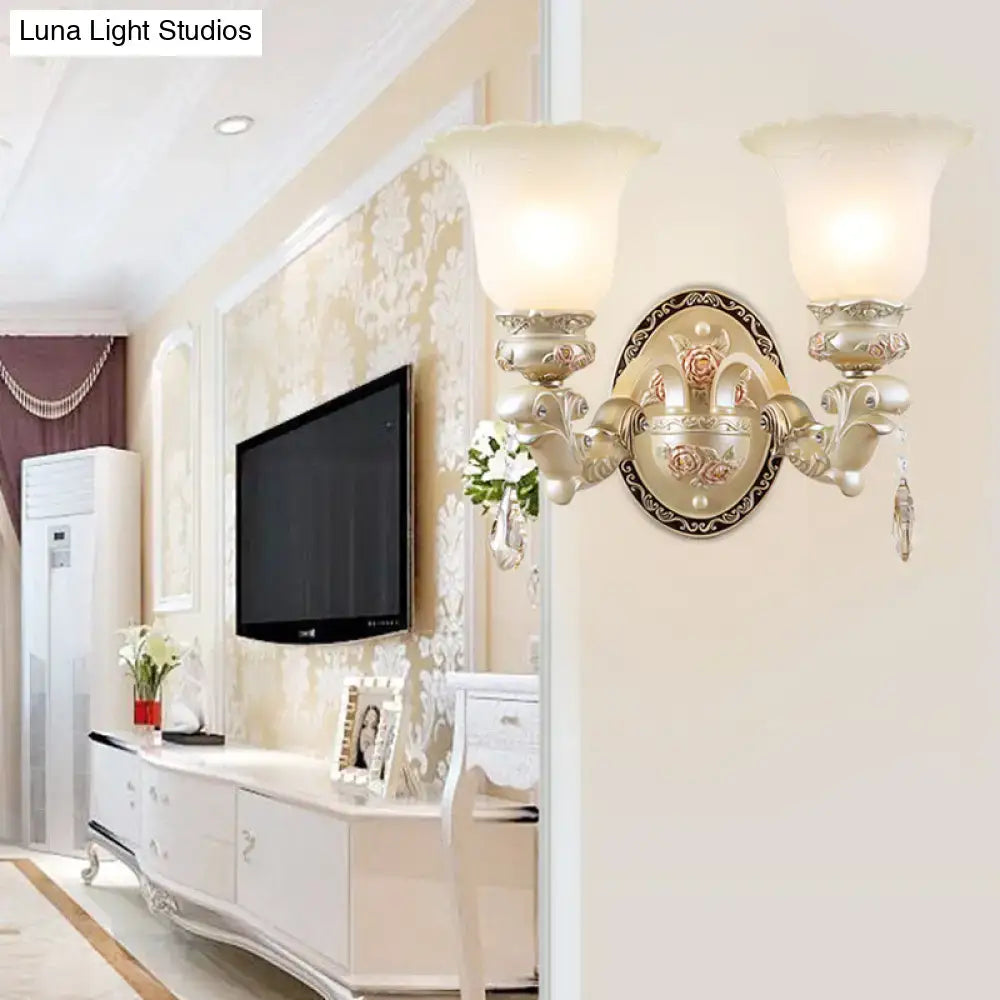 Vintage petal glass wall sconce ivory & gold 110v-120v living room light