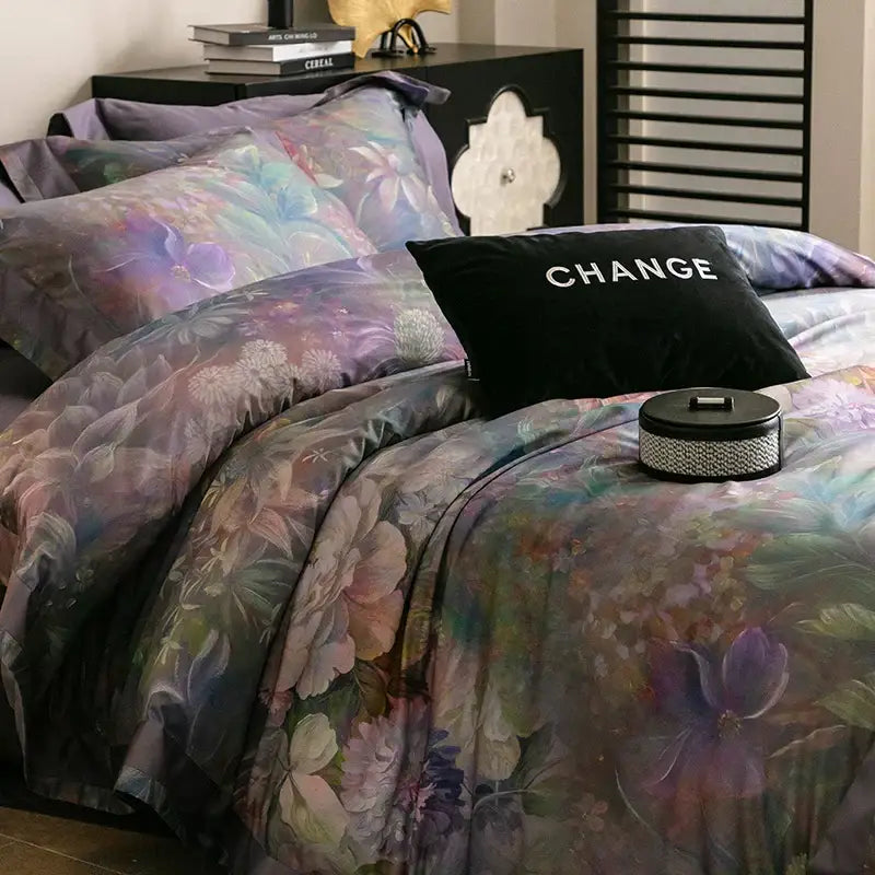 Vintage purple floral 1000tc egyptian cotton bedding set bedroom