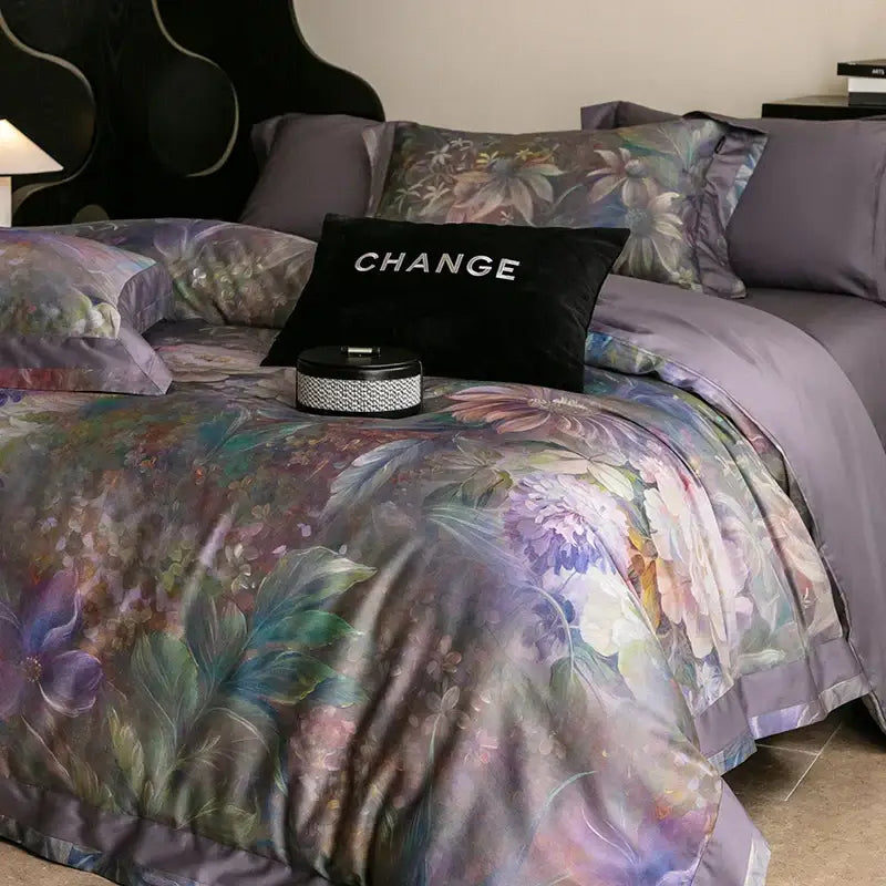 Vintage purple floral 1000tc egyptian cotton bedding set bedroom
