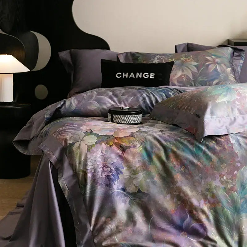 Vintage purple floral 1000tc egyptian cotton bedding set bedroom