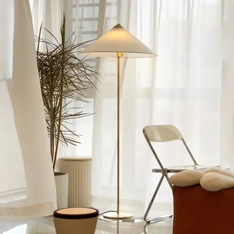 Vintage rattan & white fabric floor lamp living room stand light